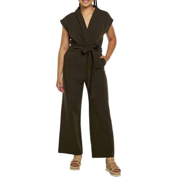 Dress Forum Pants & Jumpsuits Dress Forum Tie Waist Jumpsuit Olive